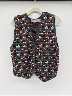 Crossings 100% Cotton Grandma Sweater Vest Cottage Village Nordic House M
